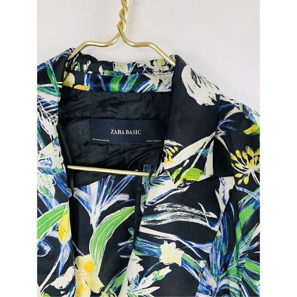 Zara Basic Women's Floral Satin Open Front Blazer Jacket Multicolor - Picture 2 of 3